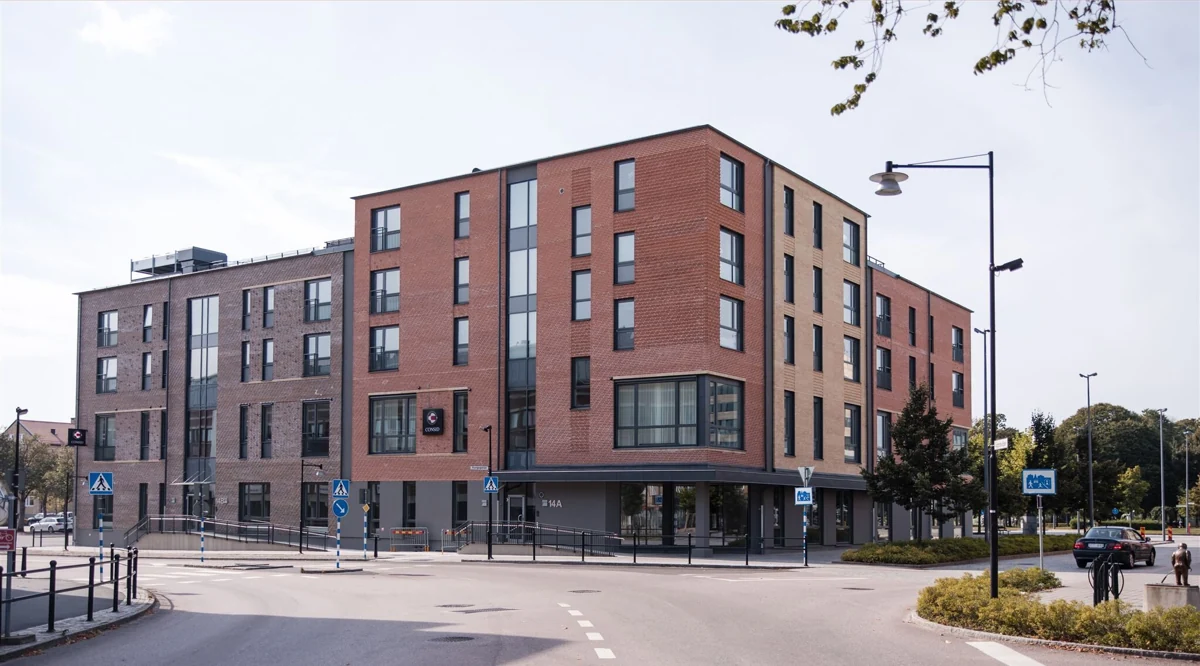 Dressinen i Ljungby som färdig byggnad. Bildkälla: Ljungbybostäder.