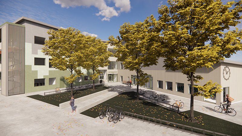 Projektillustration av Hjortsbergsskolan i Ljungby
